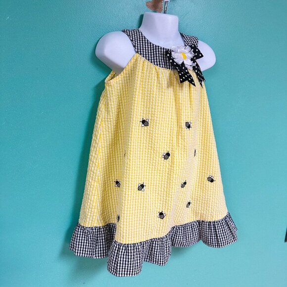 Rare, Too! Girls Yellow & Black Bumble Bee Seersucker Dress Size 4T - Picture 3 of 7
